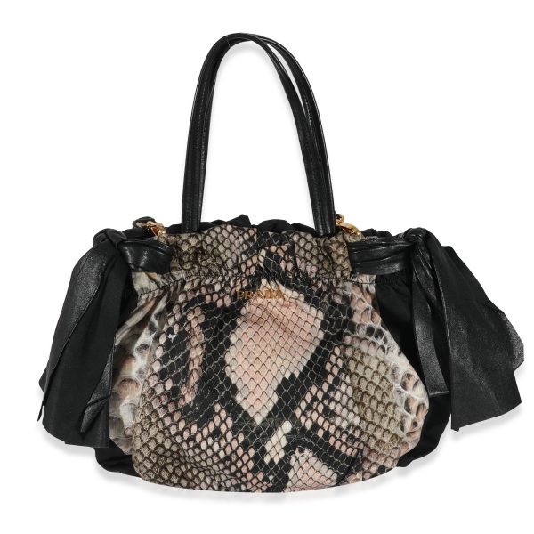 130552 fv Prada Black Pink Python Print Medium Pitone Hobo