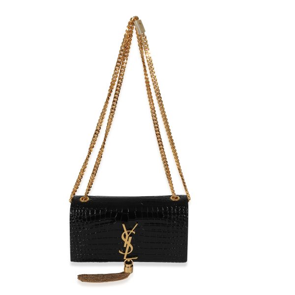 130562 bv c8ca0430 03d7 479e b512 bdecab248038 Saint Laurent Black Embossed Leather Small Kate Tassel Chain Bag