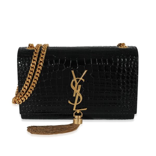 130562 fv 181d6a91 bc6d 4658 ae90 d43304db6d9f Saint Laurent Black Embossed Leather Small Kate Tassel Chain Bag