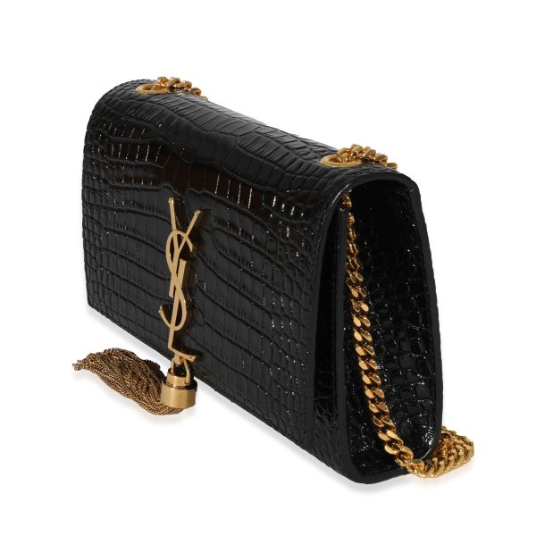 130562 sv 02390007 492e 4d49 92f9 72c1b23d8a00 Saint Laurent Black Embossed Leather Small Kate Tassel Chain Bag