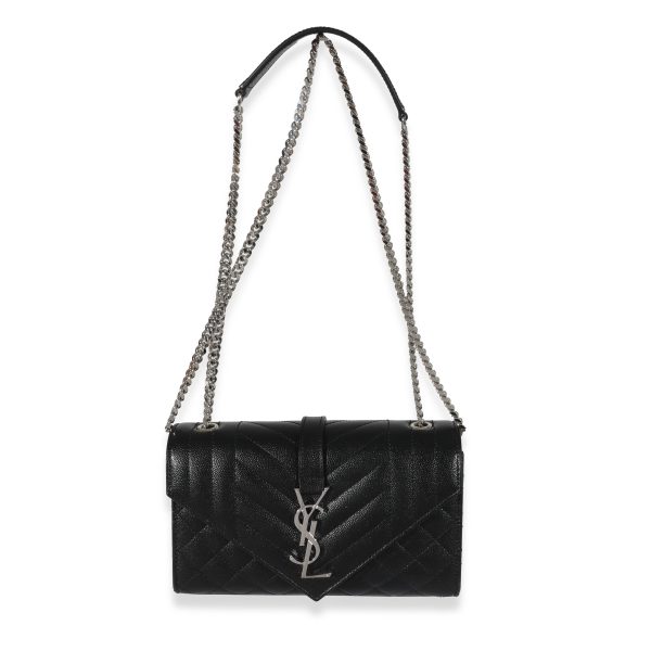 130614 bv Saint Laurent Black Grain De Poudre In Mix Matelassé Small Envelope Bag