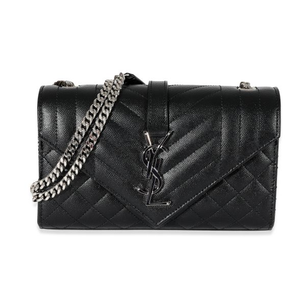 130614 fv Saint Laurent Black Grain De Poudre In Mix Matelassé Small Envelope Bag