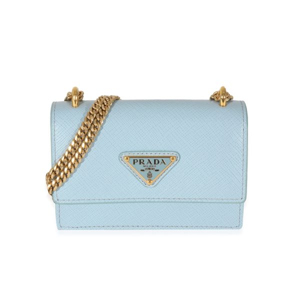 130624 fv Prada Blue Saffiano Card Holder With Chain