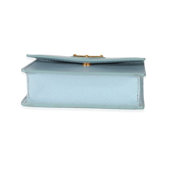 130624 stamp Prada Blue Saffiano Card Holder With Chain