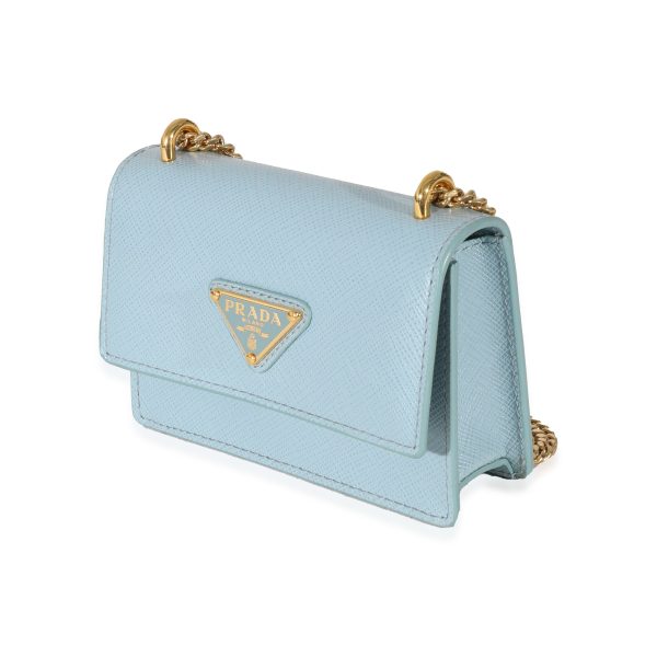 130624 sv Prada Blue Saffiano Card Holder With Chain