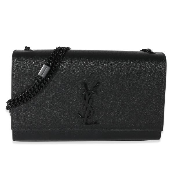 130630 fv Saint Laurent Black Grain De Poudre Medium Kate Chain Bag