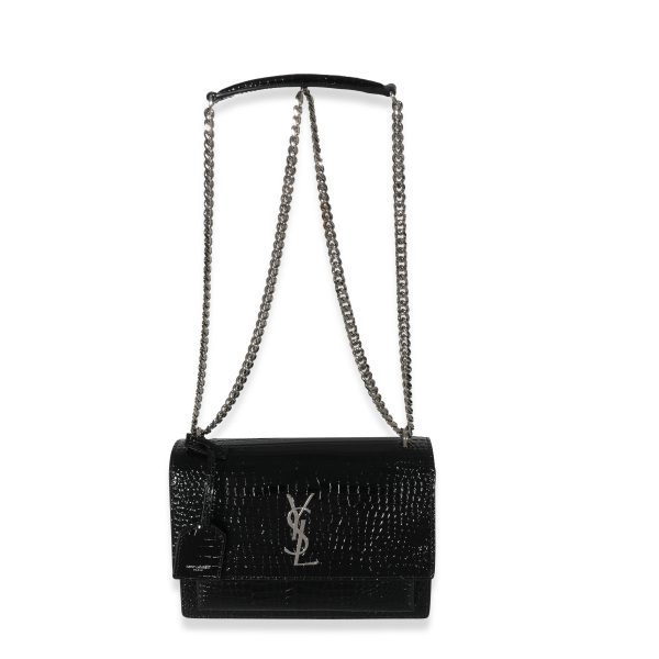 130671 bv 894a4322 d1ea 4cc2 b79b 0909a0bf3941 Saint Laurent Black Croc Embossed Medium Sunset Bag