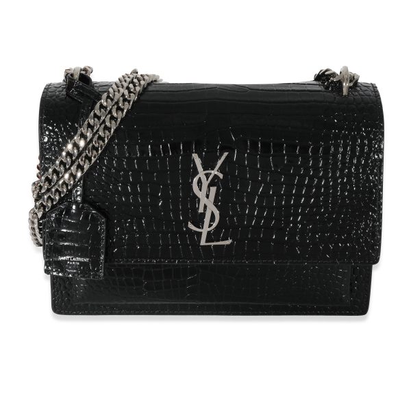 130671 fv 940f5bf4 c98b 4055 8ee0 5b8ffe2f4301 Saint Laurent Black Croc Embossed Medium Sunset Bag