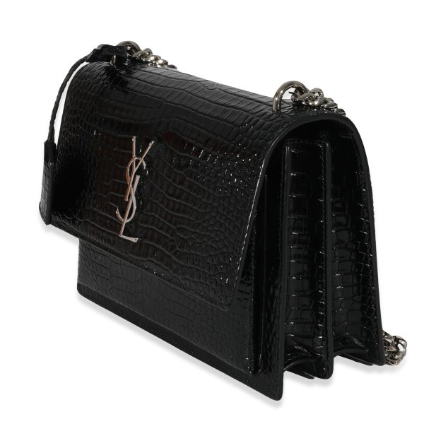 130671 sv 12eb5fa1 ade9 41db b018 a2e0464e61e5 Saint Laurent Black Croc Embossed Medium Sunset Bag