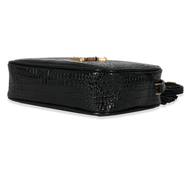 130672 box 9cf6eda4 74a9 48e0 8fce 19354a8a414d Saint Laurent Black Croc Embossed Lou Camera Bag