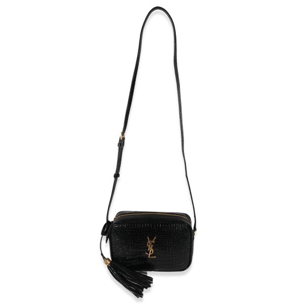 130672 bv f8f8227a 763f 4e42 95db 236f1e688a74 Saint Laurent Black Croc Embossed Lou Camera Bag