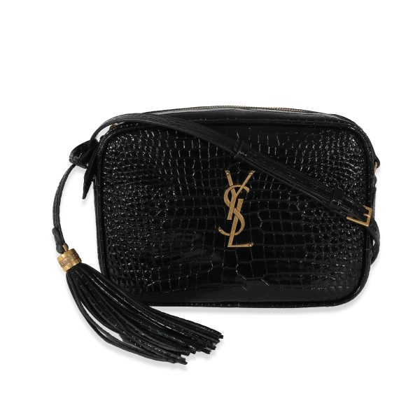 130672 fv f8b8b615 70a0 4250 a89d d5c62fce57d9 Saint Laurent Black Croc Embossed Lou Camera Bag