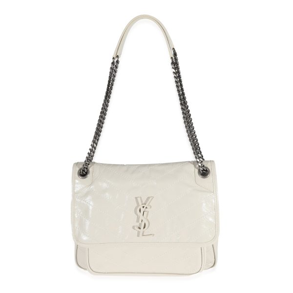 130673 bv 99ba1106 2c48 4116 afaa ba2705d3ce5b Saint Laurent White Crinkled Calfskin Medium Niki Bag