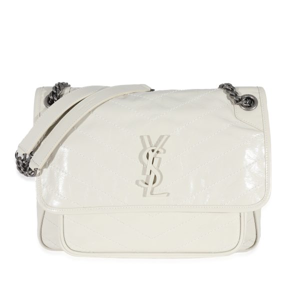 130673 fv 697b9f14 31e4 438a a14e 343d95ede3b4 Saint Laurent White Crinkled Calfskin Medium Niki Bag