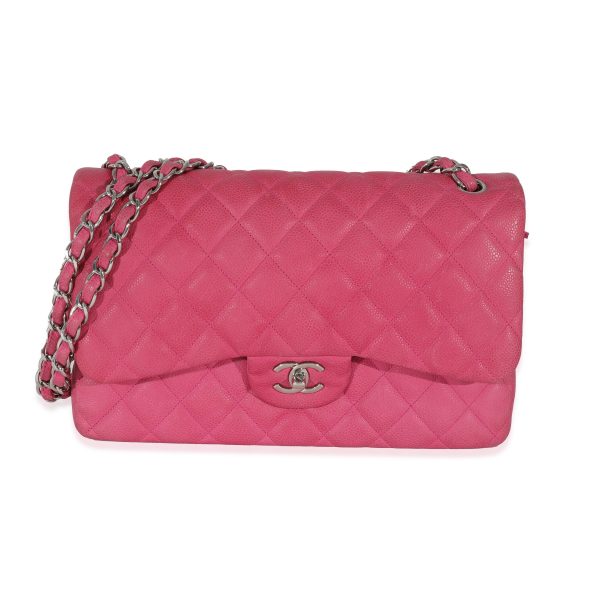 130707 fv Chanel Pink Matte Caviar Jumbo Classic Double Flap Bag