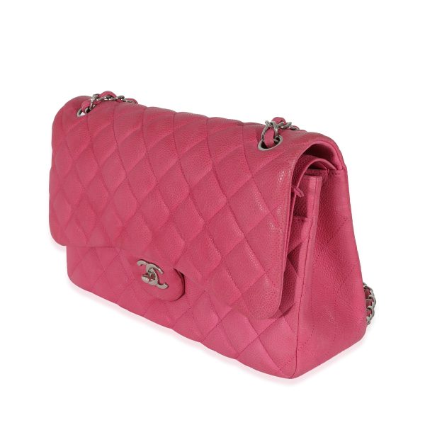 130707 sv Chanel Pink Matte Caviar Jumbo Classic Double Flap Bag