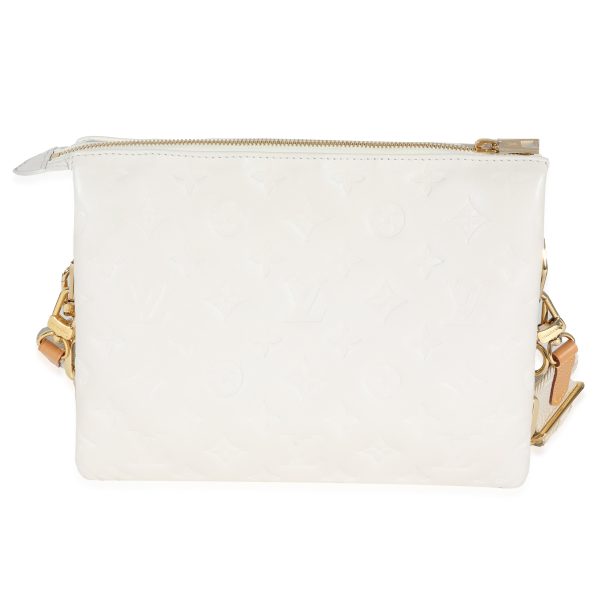 130708 stamp Louis Vuitton Cream Puffy Lambskin Monogram Coussin PM