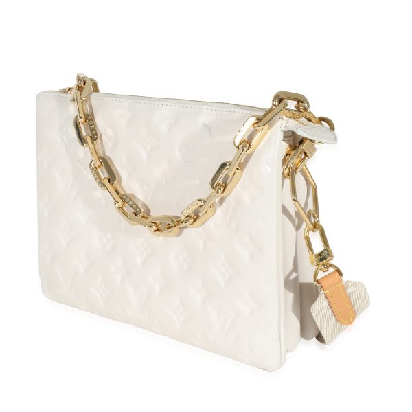 130708 sv Louis Vuitton Cream Puffy Lambskin Monogram Coussin PM