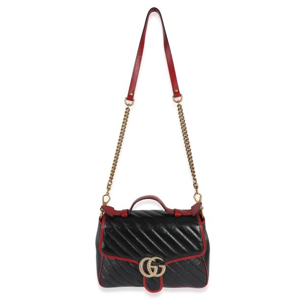 130730 bv Gucci Black Quilted Leather GG Marmont Small Torchon Top Handle