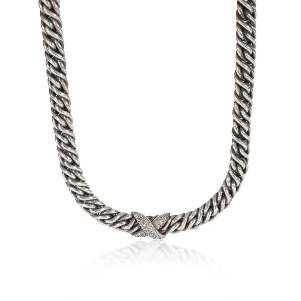 130755 fv David Yurman Vintage Wheat Chain Diamond X Necklace in Sterling Silver 063 CTW