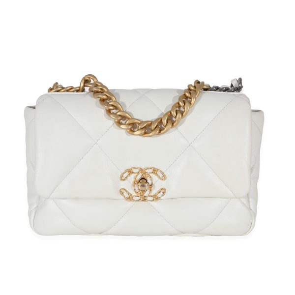 130776 fv eef00692 194e 46f3 80a7 7c38398e0eb0 Chanel White Calfskin Chanel 19 Bag