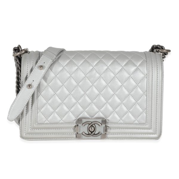 130806 fv Chanel Silver Calfskin Medium Boy Bag