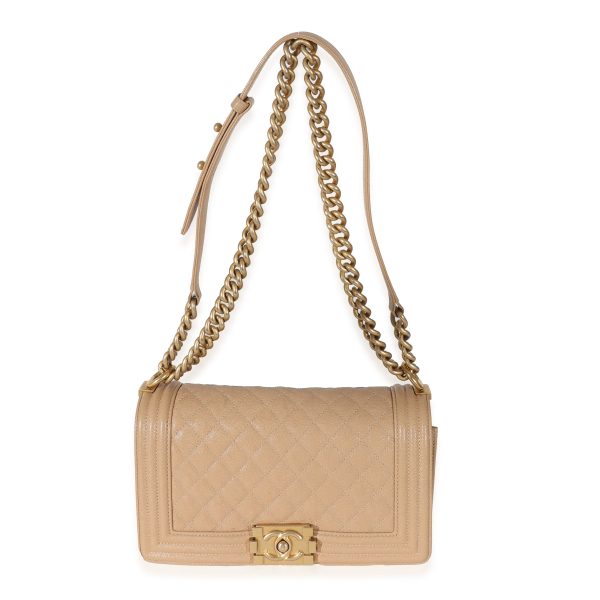 130807 bv b484dbc1 6189 4488 9cfb 8f8b0bbb7466 Chanel Beige Quilted Caviar Medium Boy Bag