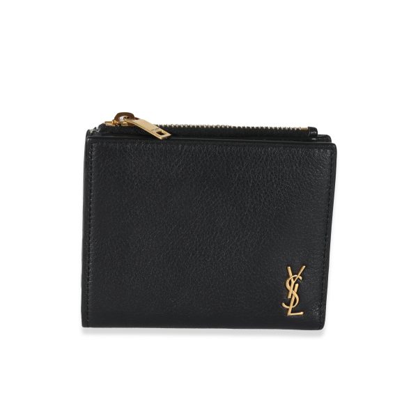 130924 fv c8d4a051 5237 4bd4 88af b6ed76baa51c Saint Laurent Black Leather Tiny Cassandre Bifold Wallet