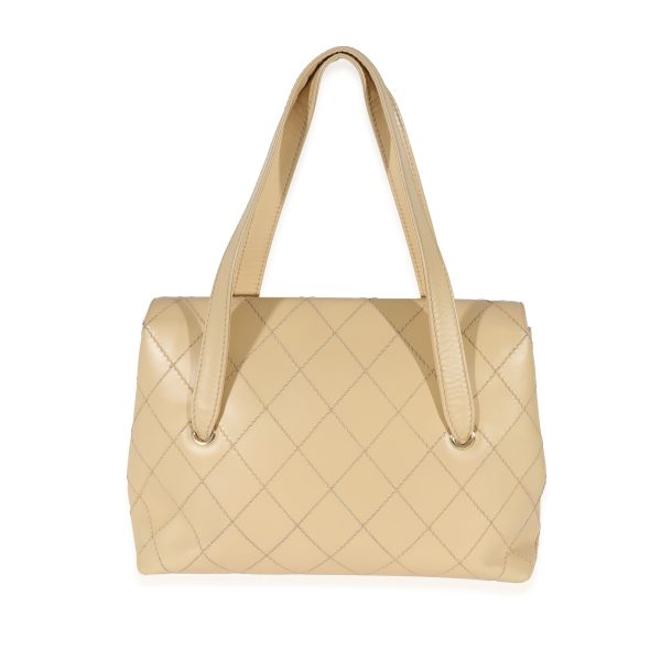 130943 pv Chanel Vintage Beige Lambskin Whipstitch Quilted Tote