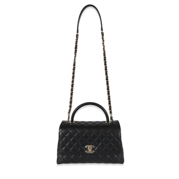 130944 bv Chanel Black Quilted Caviar Medium Coco Top Handle Flap Bag