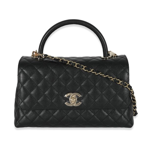 130944 fv Chanel Black Quilted Caviar Medium Coco Top Handle Flap Bag