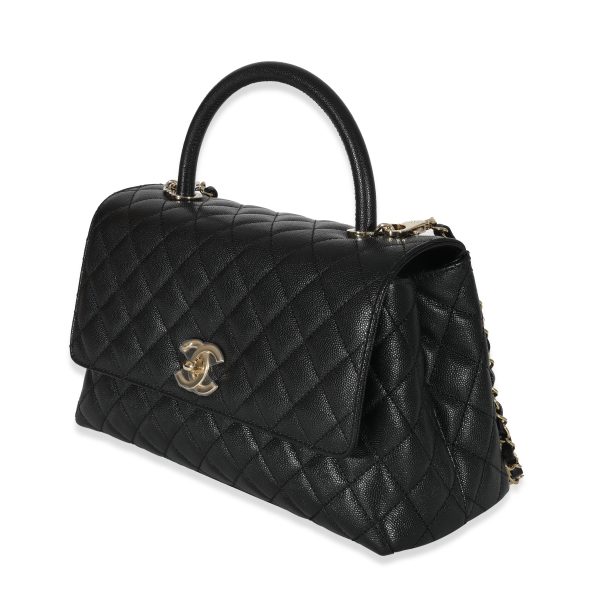 130944 sv Chanel Black Quilted Caviar Medium Coco Top Handle Flap Bag