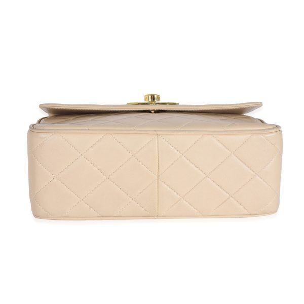 130948 bv Chanel Vintage Beige Lambskin Jumbo 24k CC Square Flap Bag