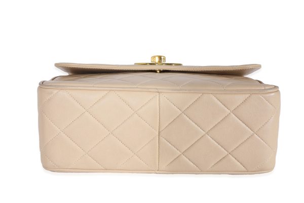 130948 clasp Chanel Vintage Beige Lambskin Jumbo 24k CC Square Flap Bag