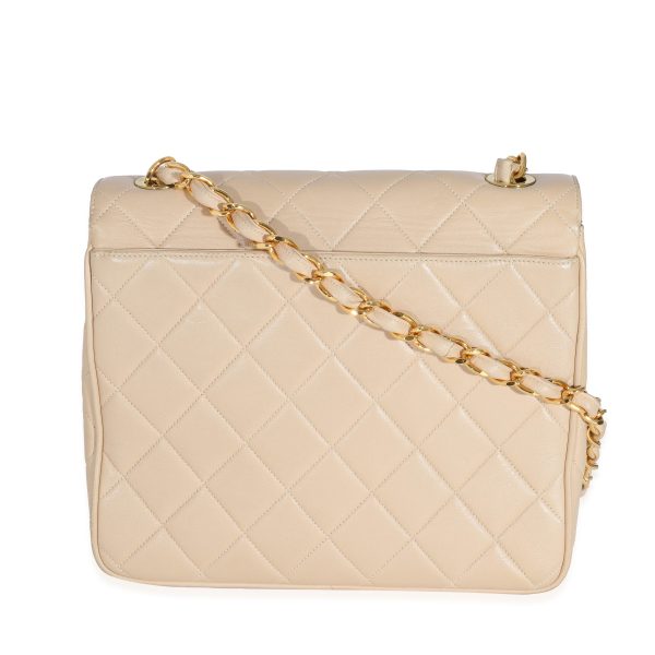 130948 pv Chanel Vintage Beige Lambskin Jumbo 24k CC Square Flap Bag