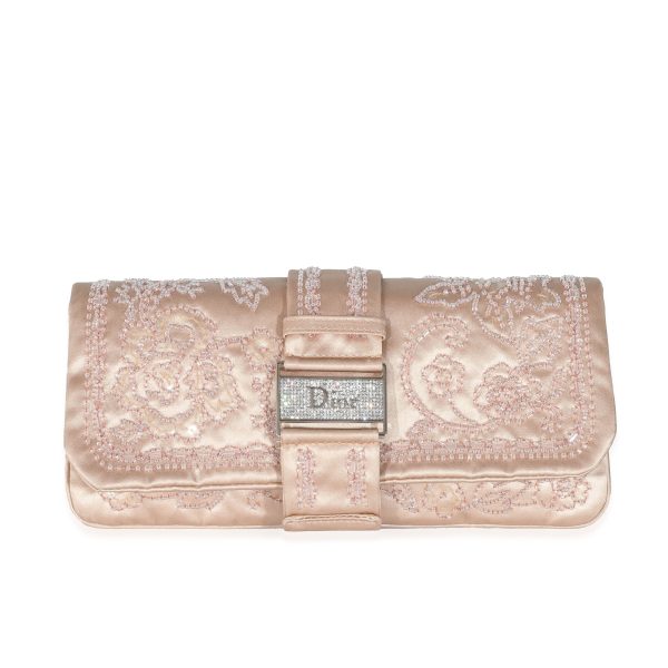 130949 fv Christian Dior Vintage Pink Silk Beaded Flap Clutch