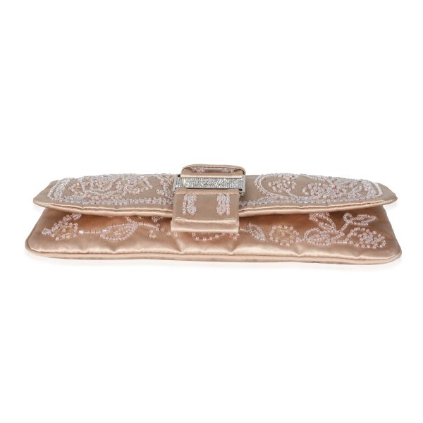 130949 stamp Christian Dior Vintage Pink Silk Beaded Flap Clutch