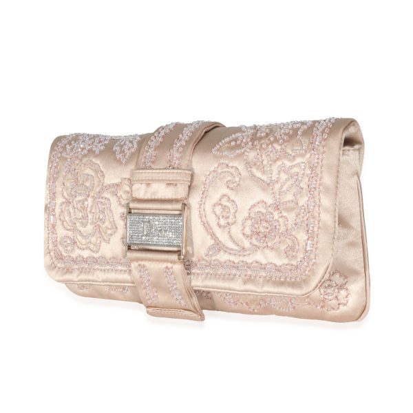 130949 sv Christian Dior Vintage Pink Silk Beaded Flap Clutch