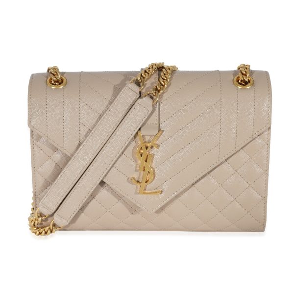 130962 fv d45e2ad6 e77f 4453 9114 daf907e55115 Saint Laurent Beige Grain De Poudre Medium Envelope In Mix Flap Bag