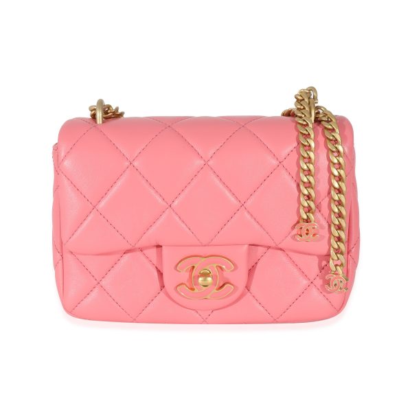 130995 fv 1067d083 6423 4aeb a6a7 7c5e2c67564e Chanel 22P Pink Lambskin Enamel Mini Pending Square Flap Bag