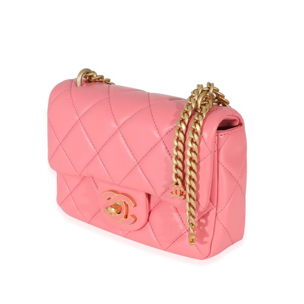 130995 sv 57bcb6fa fae4 452f bf4e f613c37fc4df Chanel 22P Pink Lambskin Enamel Mini Pending Square Flap Bag