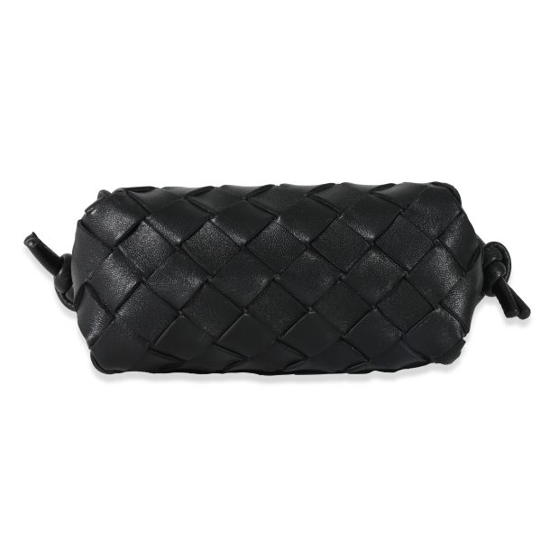 131282 stamp Bottega Veneta Black Intrecciato Candy Loop Camera Bag