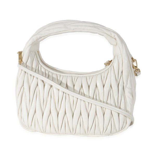 131288 pv 2233622f 5a57 4ac0 bcfe 2c9fc1b0b17c Miu Miu White Nappa Matelassé Mini Wander Hobo