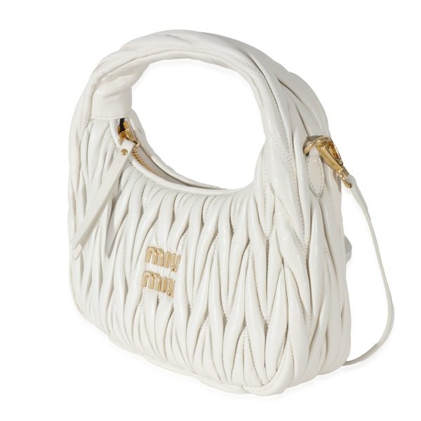 131288 sv 19628a67 52e6 4ea1 b6ea aa85dd1313ce Miu Miu White Nappa Matelassé Mini Wander Hobo