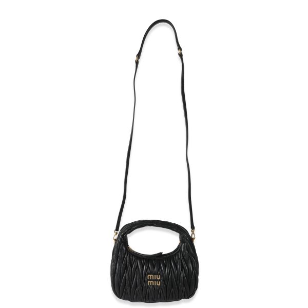 131289 bv Miu Miu Black Nappa Matelassé Mini Wander Hobo