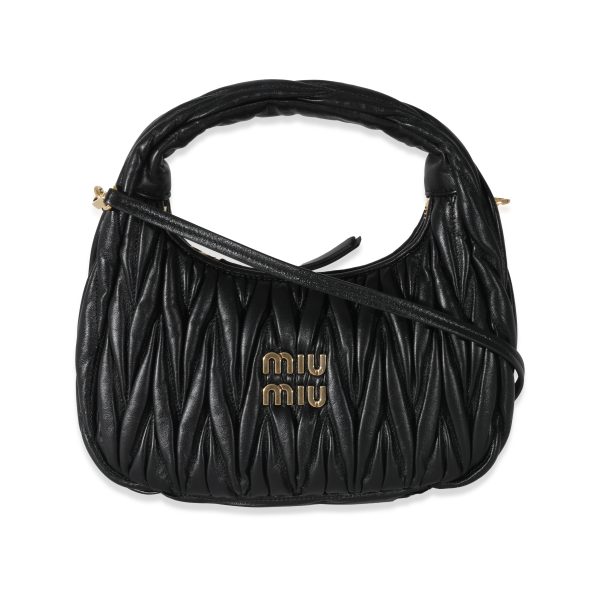 131289 fv Miu Miu Black Nappa Matelassé Mini Wander Hobo