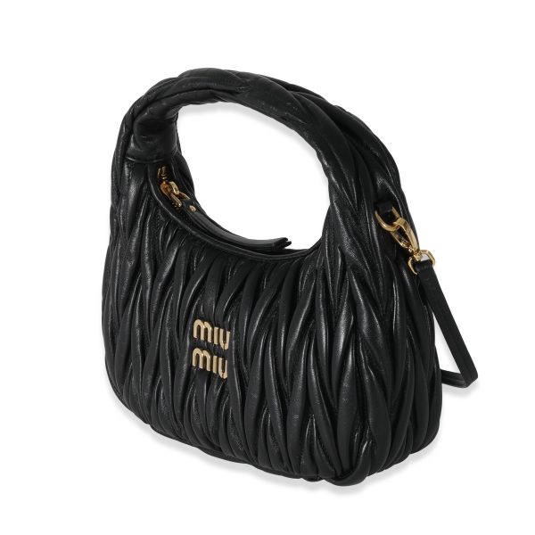 131289 sv Miu Miu Black Nappa Matelassé Mini Wander Hobo