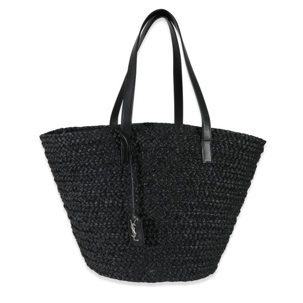 131304 fv Saint Laurent Black Raffia Medium Panier Bag