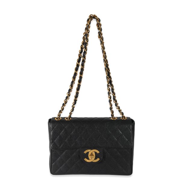 131308 bv Chanel Vintage Black Caviar 24k Jumbo XL Single Flap Bag