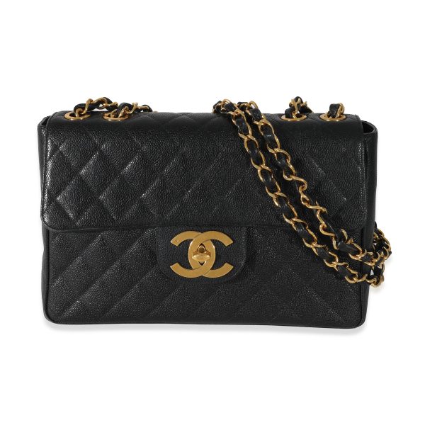 131308 fv Chanel Vintage Black Caviar 24k Jumbo XL Single Flap Bag